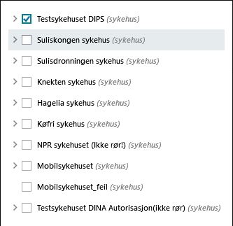 Eksempel på valgt sykehus