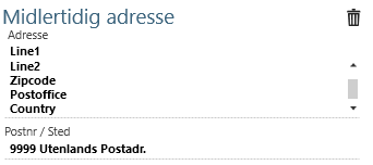 Midlertidig utenlandsk adresse - merk at linje 3 kan ha max 10 tegn!