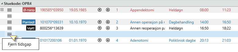Operasjonsprogram med gap mellom operasjonene