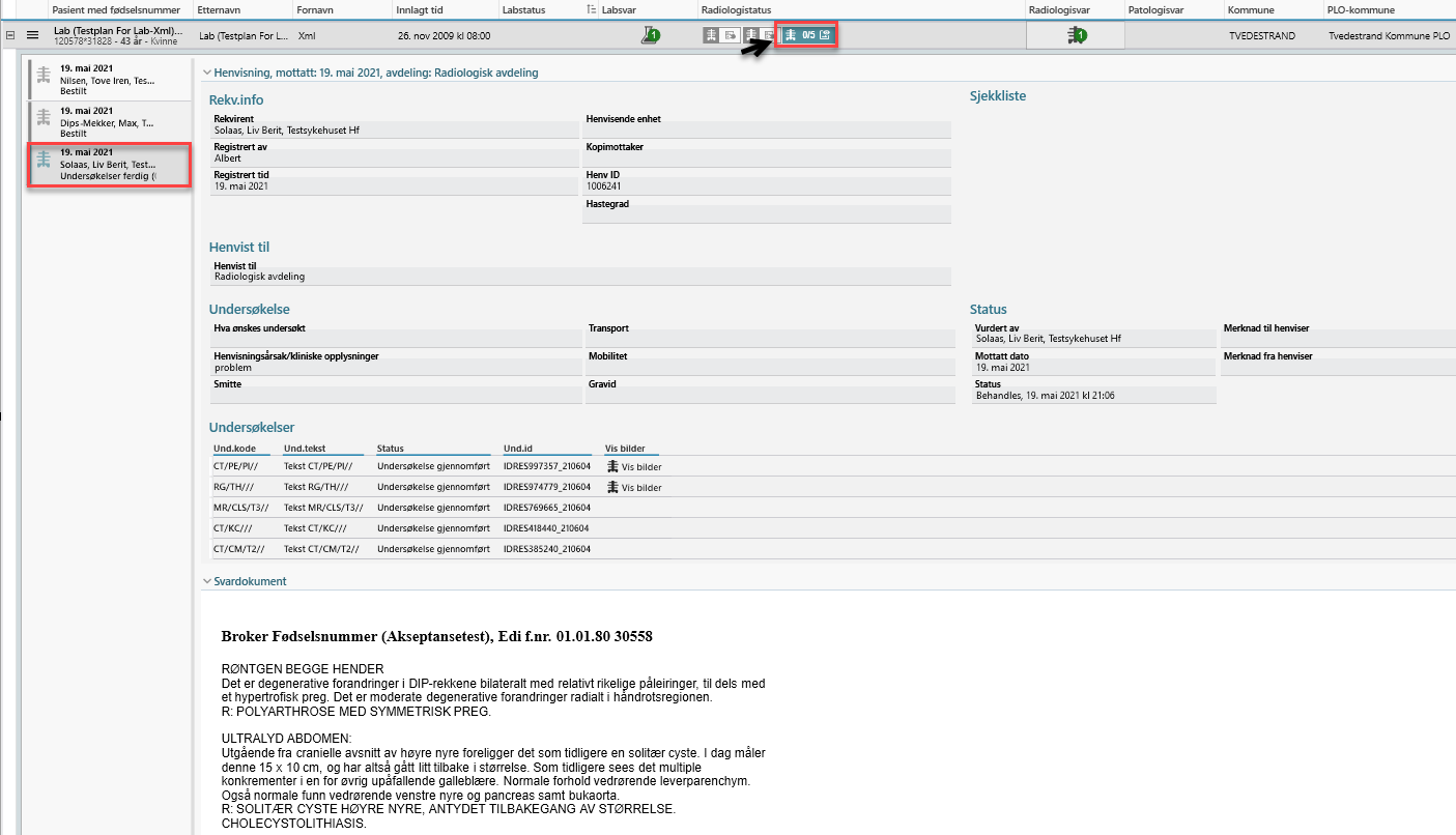 Åpne radiologihenvising på detaljnivå