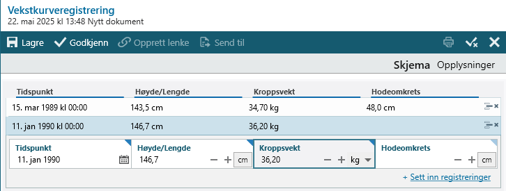 Etterregistrering av høyde, vekt og hodeomkrets