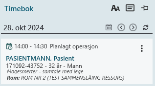 Time i pasientnavigator med tilknyttet rom