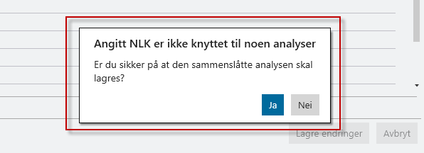 *Sammenslått analyse* med angitt NLK uten analyser knyttet til denne